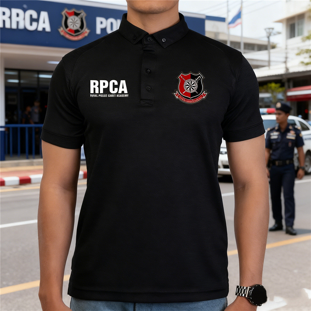 เสื้อโปโลตำรวจจราจรสีดำสำหรับนายkapitanในโรงเรียนตำรวจ