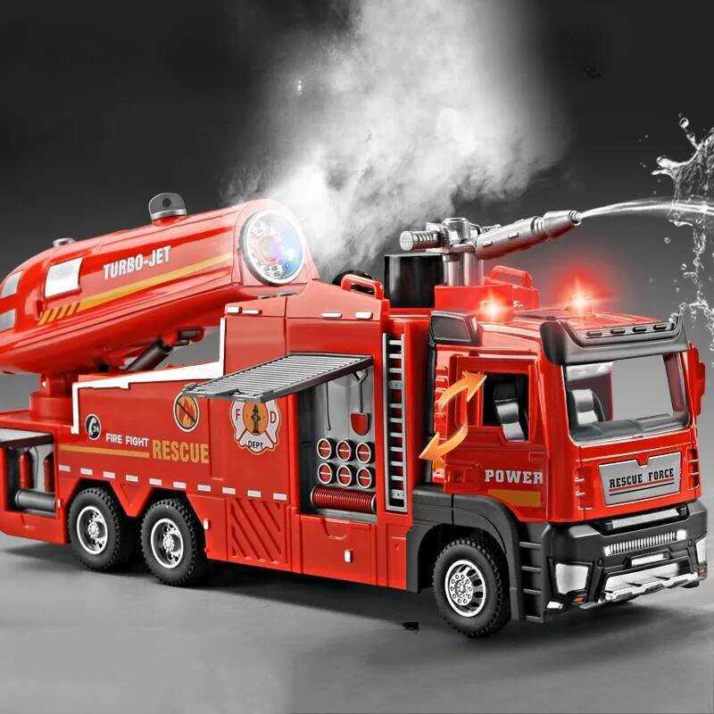 C 1:32 Alloy Model Toy Fire Engine Cars Metal Diecast Water Engineering Vehicle Doors Opened Sound