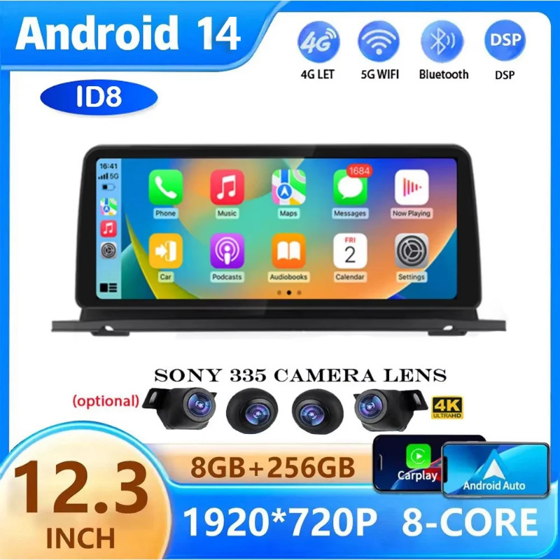 12.3" Android 13 8G+256G Car Multimedia Player For BMW 5 GT Series F07 2009 2010 2011 - 2018 Auto R