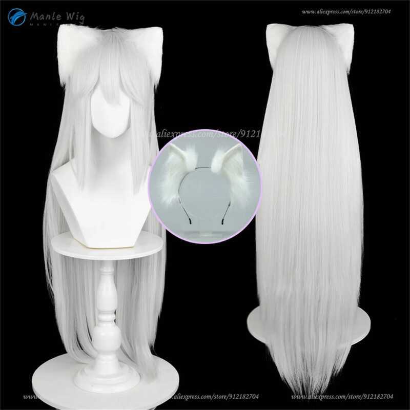 C Anime Tomoe Coslay Wig Silver White 100Cm Long Straight Wig Heat Resistant Synthetic Hair Hallowe