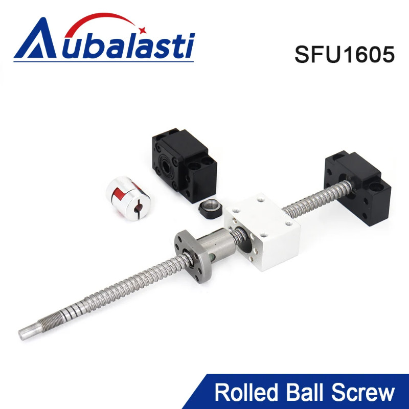 Aubalasti Rolled Ball Screw SFU1605 150-1250mm With Single Ballnut BK/BF12 RM1605 Ballscrew Rod End