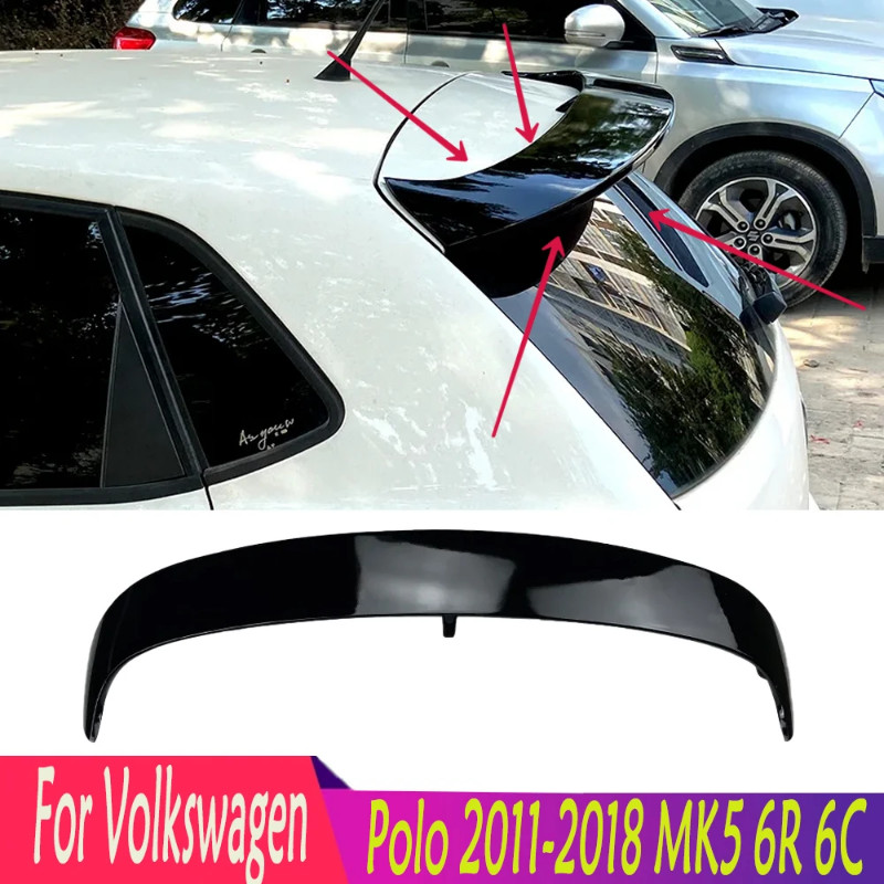 Hot For Volkswagen Polo 2011-2018 MK5 6R 6C ABS Glossy Black Spoiler Tail Roof Wing WRC Style Body