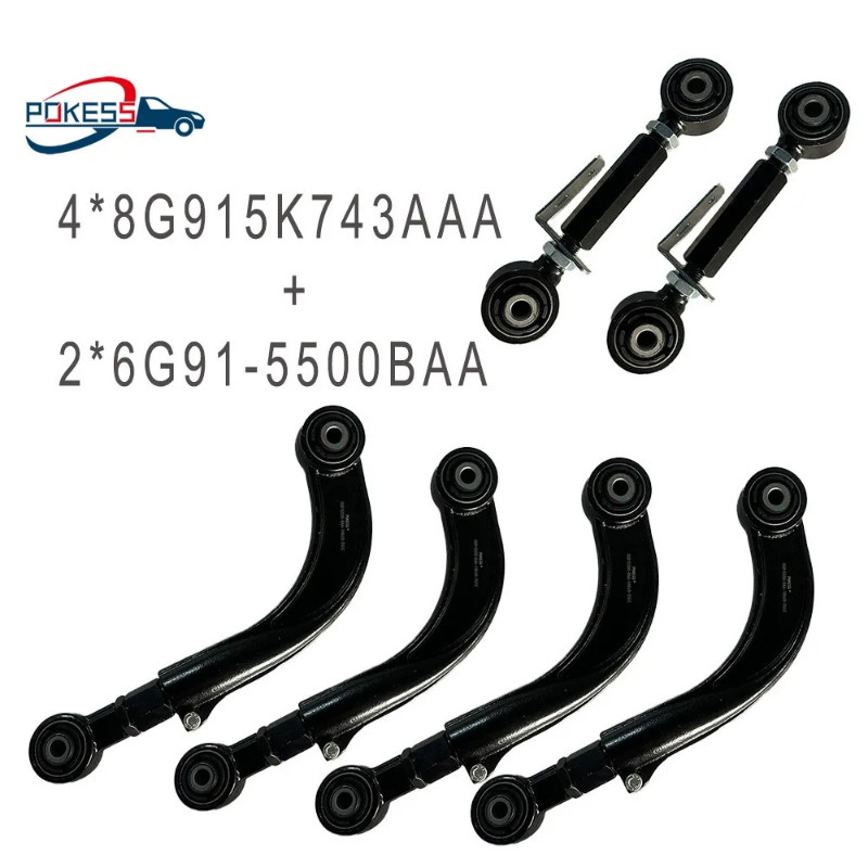2 PCS 6G91-5500BAA + 4 PCS 8G915K743AAA POKESS Adjustable Rear Suspension Tie Bar Link Control Arm
