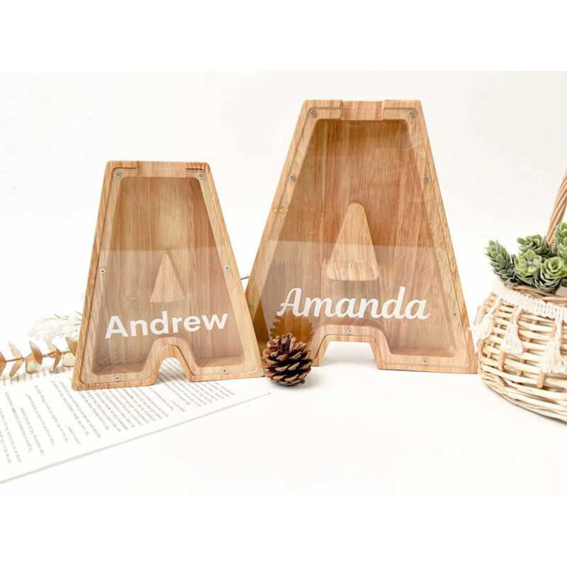 C Custom Coin Bank For Boys,Kids Letter Piggy Bank, Wooden Coin Bank With Name, Christmas Gift For