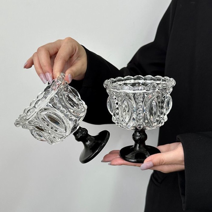 Retro Glass Creative Goblet 250ml คริสตัลไอศกรีมนูนถ้วยขนมหวาน