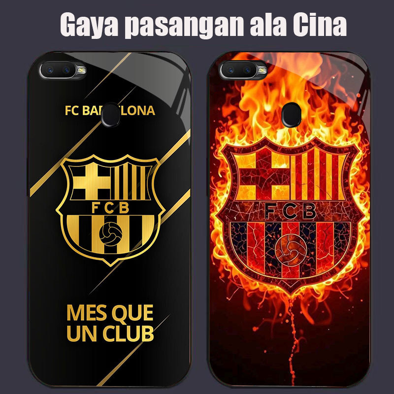 DK-55 Barcelona LOVE Casing GLASS soft frame สีดํา OPPO Realme F5 F9 F7 A5S A7 A11K A12S 2 A12 Pro