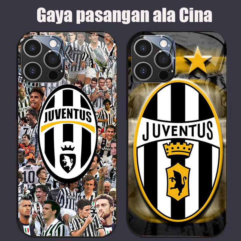 DK-68 JUVENTUS Casing GLASS soft frame สีดํา iPhone 15 14 Plus Pro Max