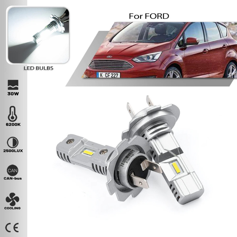 2PCS H7 Led Mini Bulbs For FORD C-MAX B-MAX JK ECOSPORT 2012-2024 Car Headlights Low Beam Lighting