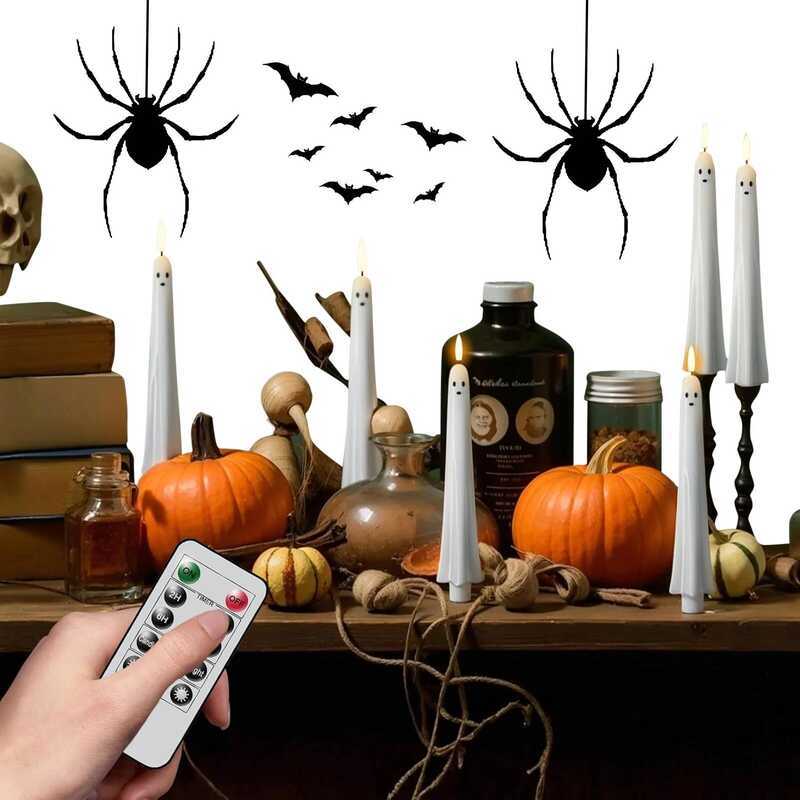 C 2/4/6 Pack Flameless Taper Candles With Remote And Timer White Spooky Candles For Party Favor Hom