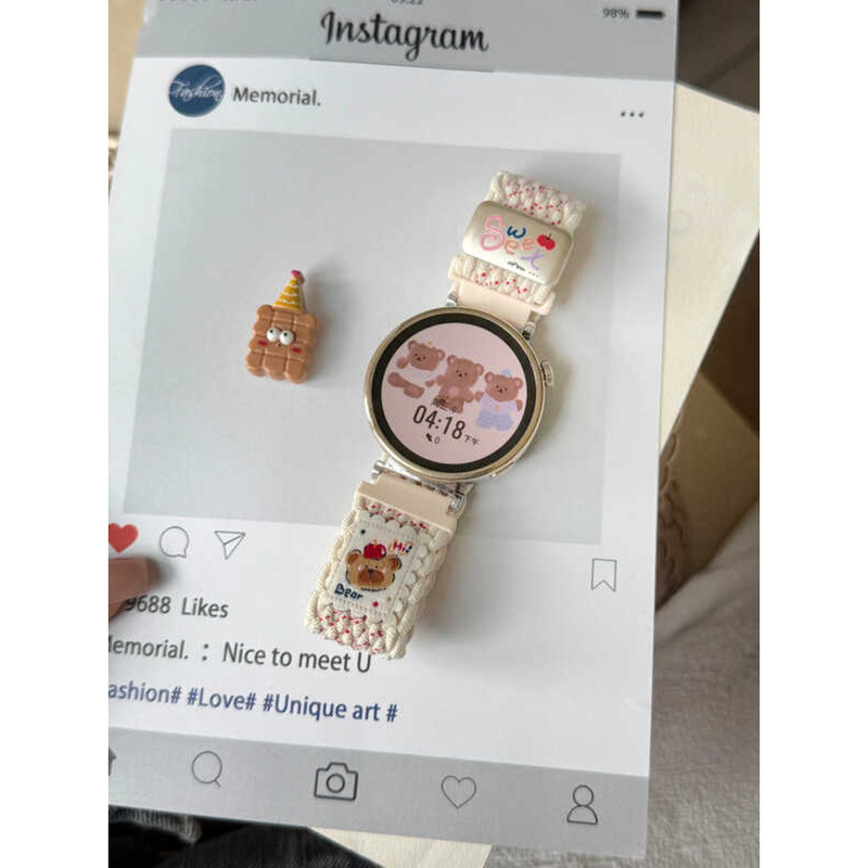 สายรัดแม่เหล็กแบบถักหมีน่ารักเหมาะสําหรับนาฬิกา Huawei GT5 GT4 GT3pro Universal Oppox2mini xindianW