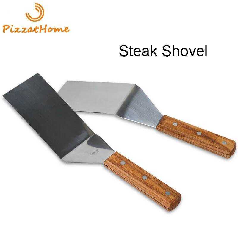 C Pizzathome Stainless Steel Spatula Grill Steak Shovel With Wood Handle BBQ Tool Beef Steak Turner