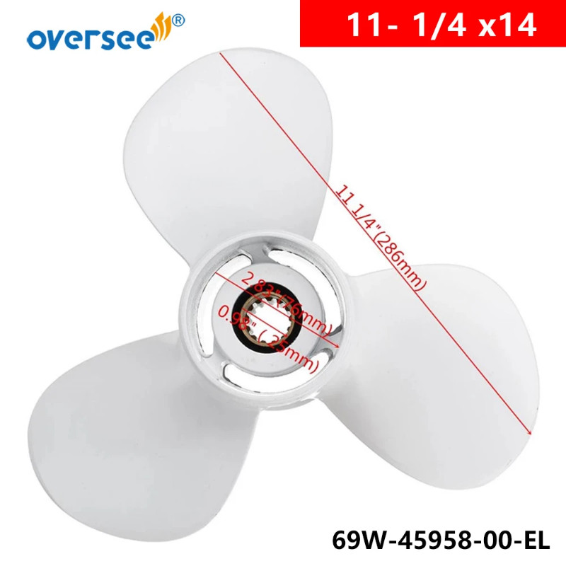 OVERSEE 69W-45958-00-EL Propeller Size 11-1/4x14-G For Yamaha 40HP 50HP Outboard Engine  11 1/4 x 1