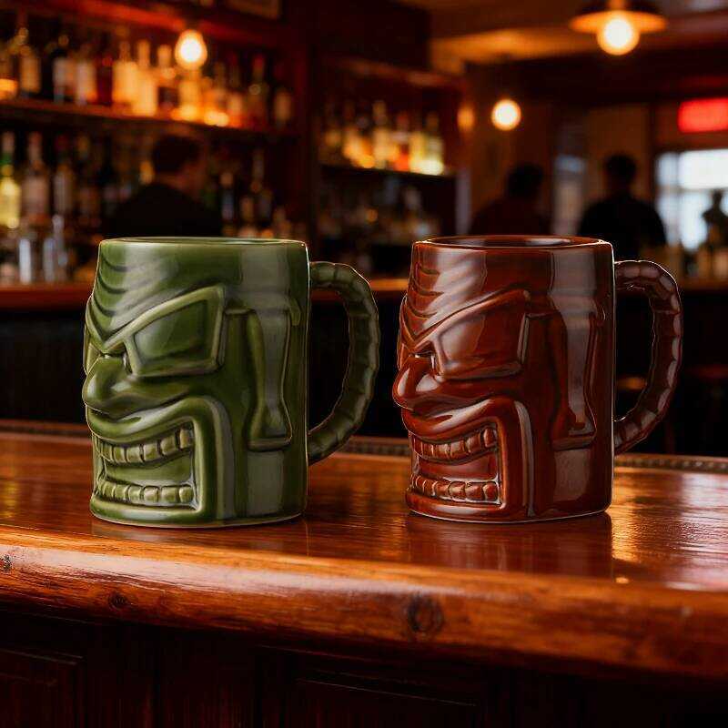 C Ceramic Tiks Creative Cocail Cup Drinkware Bar Wine Cup Easter Island Tiks Halloween Gift Hawaiia