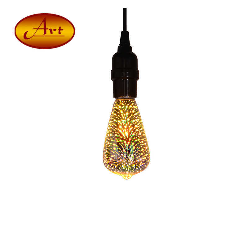ST64 3D Edison Bulb สีสัน 3D Glass ดอกไม้ไฟ LED Patch Art Bulb Light