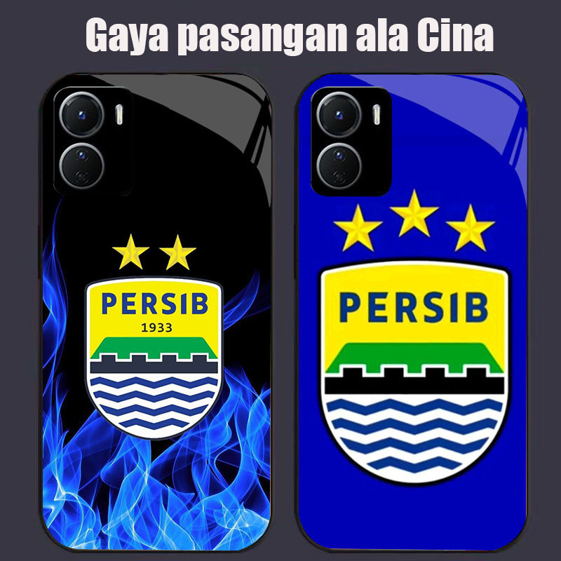 DJ-4 AING PERSIB ฟุตบอล club Casing GLASS soft frame สีดํา VIVO iQOO Y16 Z9X Y17S Y15S Y15A Y56 Y36i