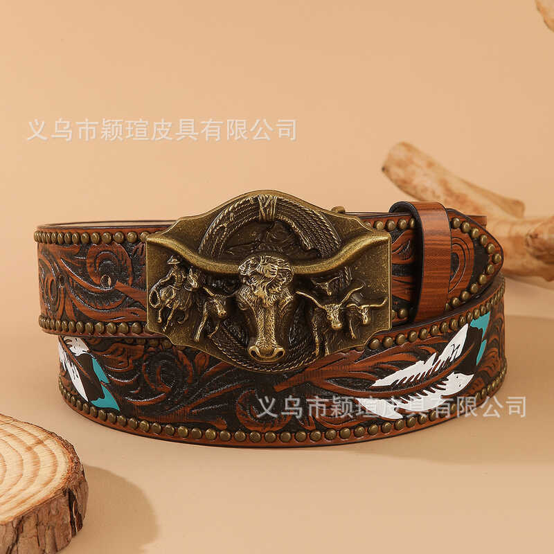 Western Cowboy Bull Head Punk Belt Retro Style Belt Rock Fashion Mens Belt Batch