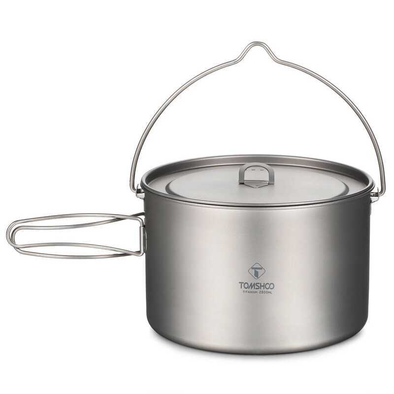 C TOMSHOO Camping Cookware Titanium Pot 0.75L/0.L/1.1L/1.6L/2L/2.8L Ultralight Hanging Pot W Lid Fo
