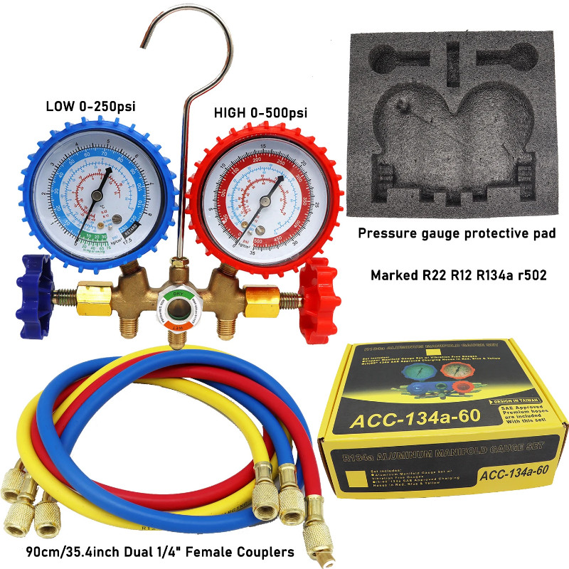 R134A Manifold Gauge Set AC Recharge Kit Manifold Diagnostic Gauge Fit r134a R22 Refrigerant with C