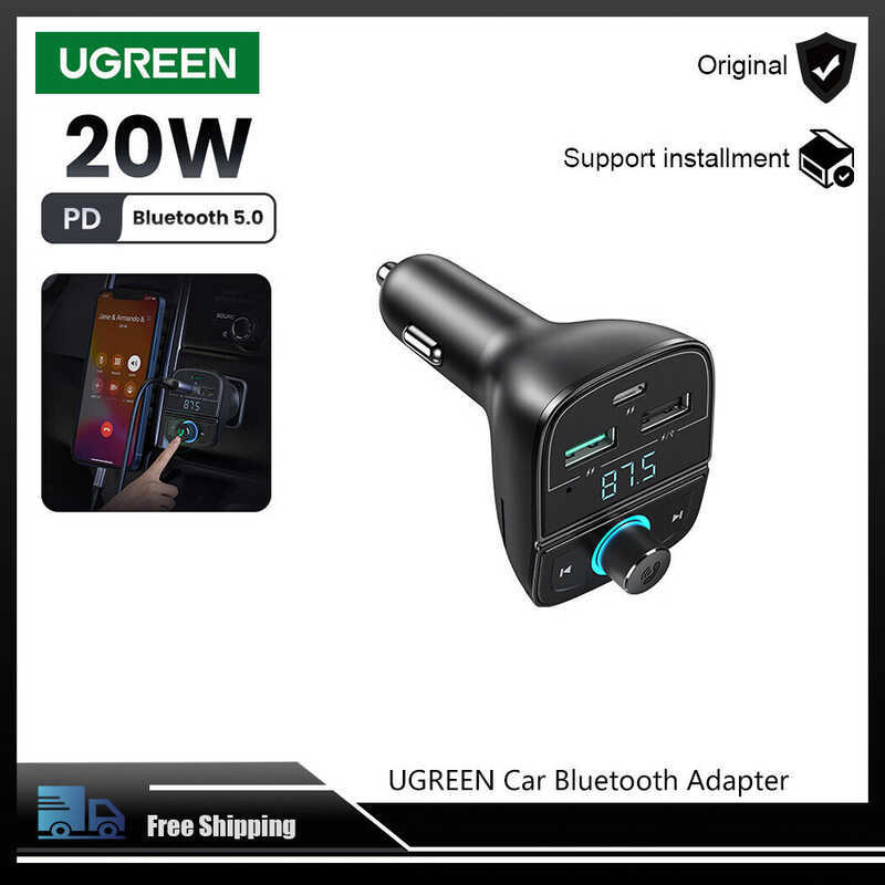 UGREEN Adapter - เครื่องชาร์จ Bluetooth FM PD/QC 3.0 iPhone 15 14 13 Pro Max รองรับการเล่นเสียง MP3 