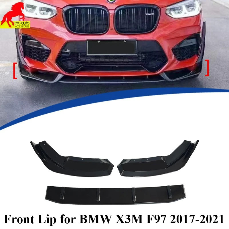 For BMW X3M F97 2017 2018 2019 2020 2021 Front Bumper Lip Spoiler Splitter MP Style 3 Pieces Set Gl
