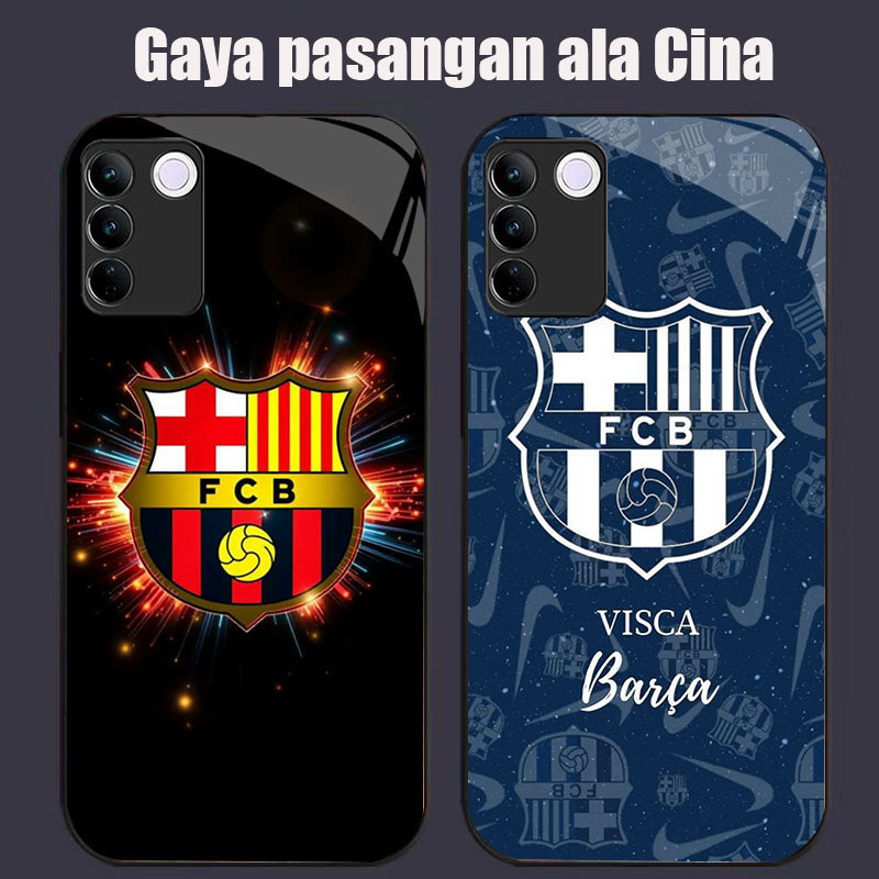 DK-62 FC โลโก้บาร์เซโลน่าปลอก GLASS กรอบนุ่มสีดํา VIVO V23E Y200 V29 Y200E V27E V27 T3 V29E Y100 V30