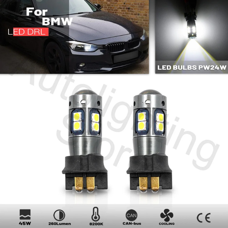 2pcs White PW24W PW16W LED DRL Lamp Bulbs For BMW 3 Series F30 F31 F34 Pre-LCI 12-15 LED Daytime Ru