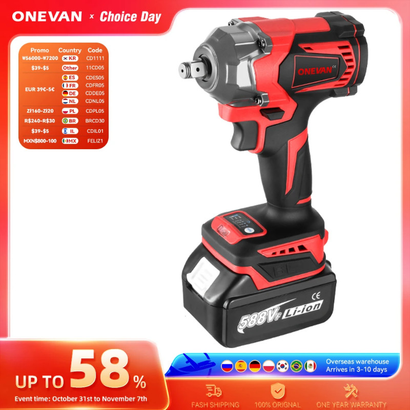 1200N.M Brushless Electric Impact Wrench Cordless 1/2'' Electric Wrench Socket Screwdriver Power To