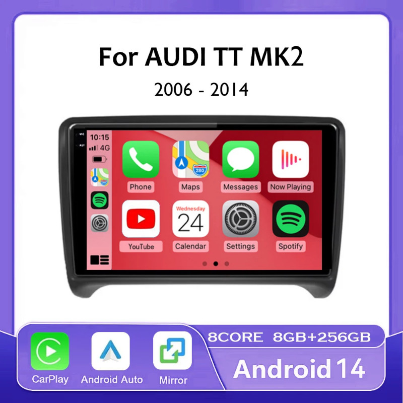 9 inch Car Multimedia Radio Player for Audi TT MK2 8J 2006 - 2014 Android 14 GPS Navigation WiFi Au