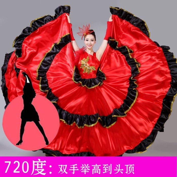 Shang Wuyuan สเปนเต้นรํากระโปรงแกว่งใหญ่เปิดชุดเต้นรําหญิงกระโปรงยาวบรรยากาศเวทีเครื่องแต่งกายประสิท