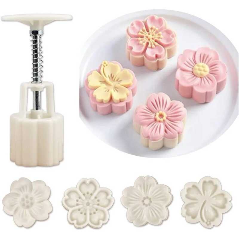 C 4Pcs/Set Moon Mold Cherry Blossom Wers Letter Pattern Stamps Hand Press Mold Pers Pastry Tools Mi