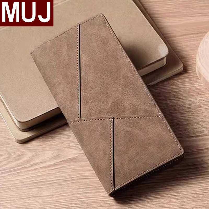 Muji MUJ กระเป๋าสตางค์ใบยาวผู้ชาย 2025 Simple Multi-Card Slot ผู้ถือบัตรโทรศัพท์มือถือกระเป๋าสตางค์แ