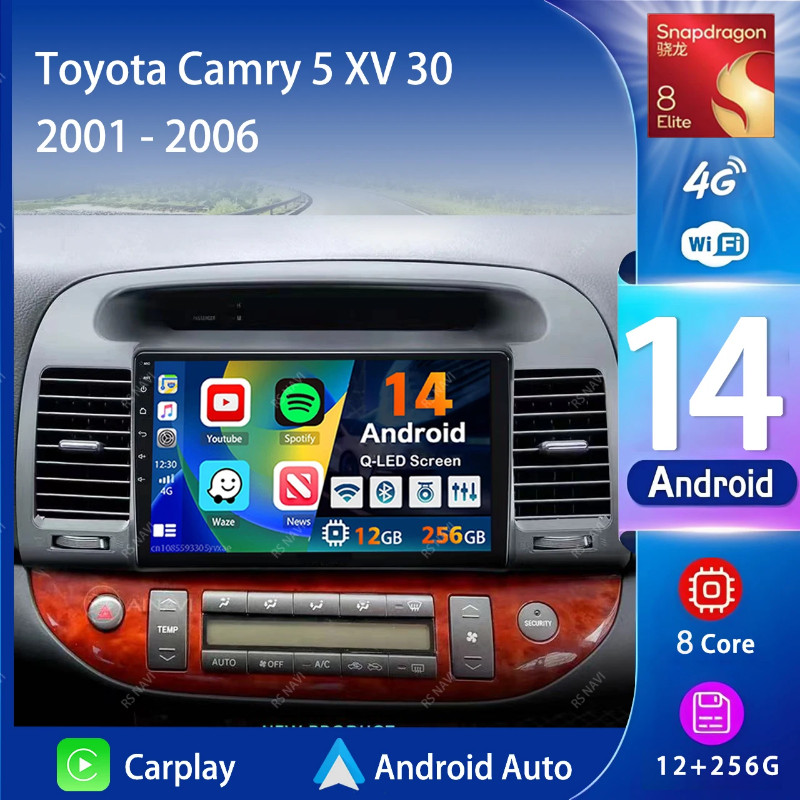 Android 14 Carplay Auto 2K Screen Car Radio BT Multimedia Player For Toyota Camry 5 XV 30 2001 - 20