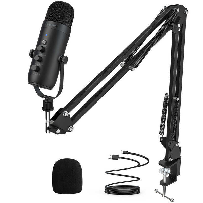 Haomuren Professional USB Streaming Podcast PC Studio Cardioid Condenser Microphone Kit พร้อม Boom A