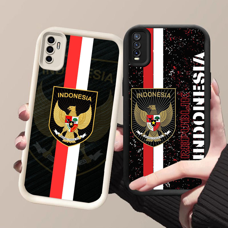 HK-59 อินโดนีเซียโลโก้กันกระแทกสําหรับสีดําและสีขาวซิลิโคน VIVO iQOO Y20 Y20S S1 Y11S 13 10 Turbo NE