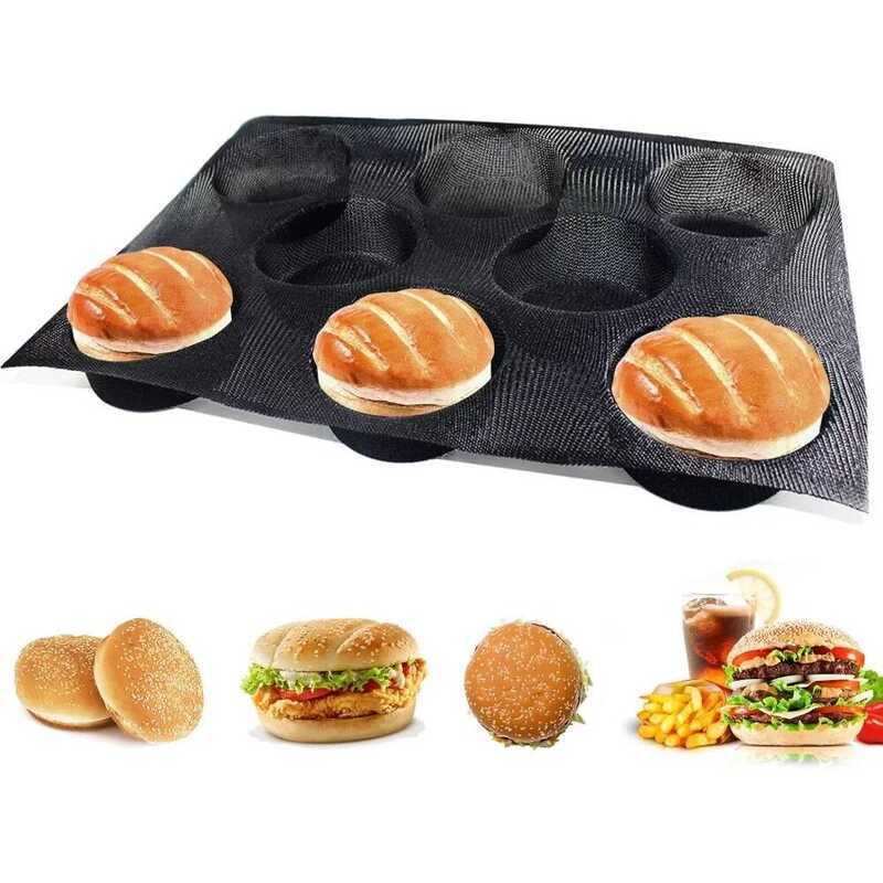 C 8 Loaf Burger Bun Molds Silicone Perforated Non Stick Bread Pan For Bread Uette Buns Puffs Tartle