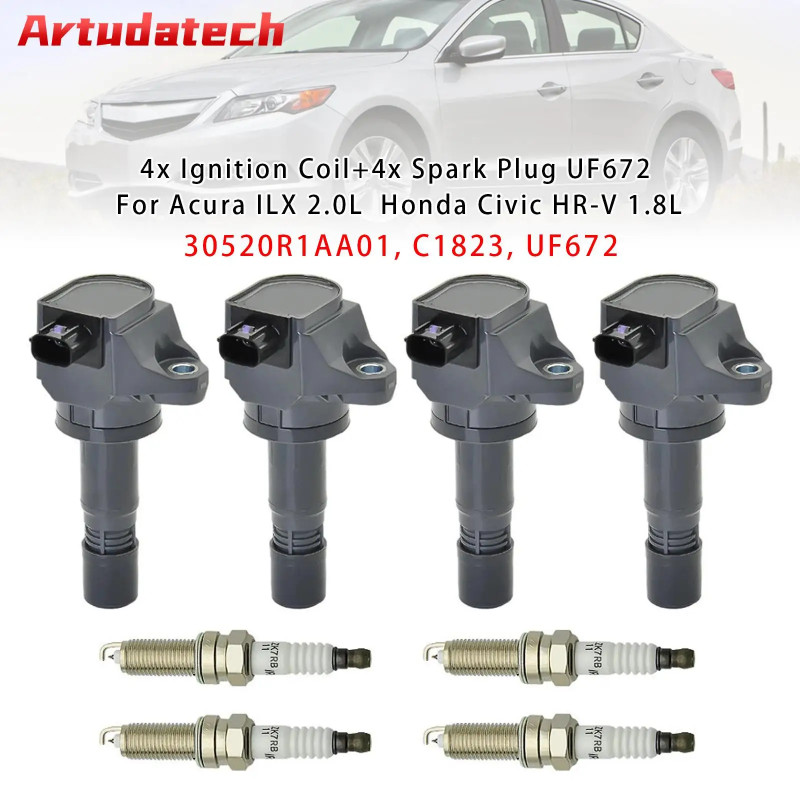 Artudatech 4x Ignition Coil+4x Spark Plug UF672  For Acura ILX 2.0L  Honda Civic HR-V 1.8L Car Acce