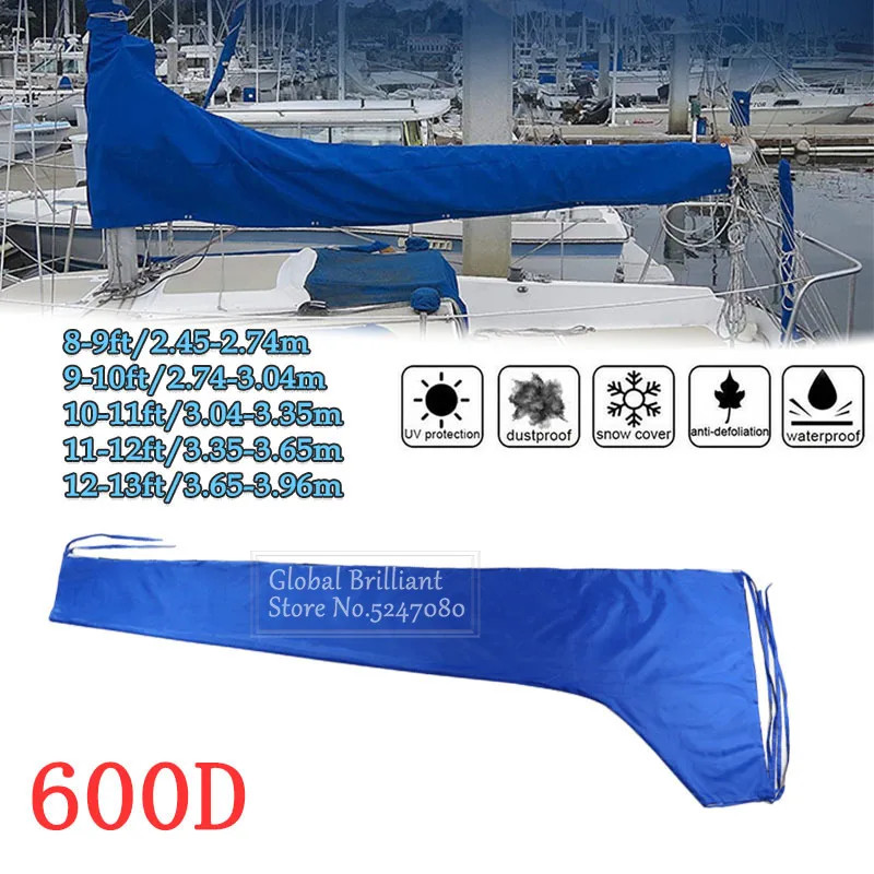 600D Sail Cover Mainsail Boom Boat Cover Anti UV Sunshade Boom Sail Cover 8-9Ft 9-10Ft 10-11Ft 11-1