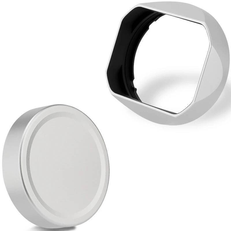 Haoge โลหะสแควร์เลนส์สําหรับ Fujifilm GFX100RF gfx 100rf กล้องอุปกรณ์เสริม Silver LH-GFXRF-IIS + หมว