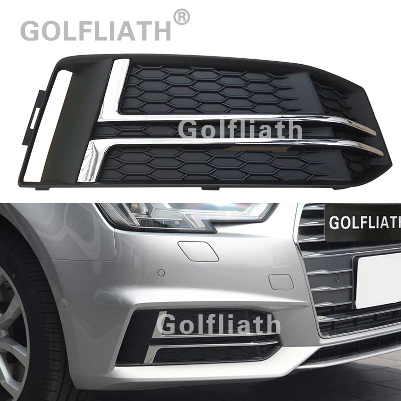 New A4 B9 S-line upgrade to RS4 Style Honeycomb fog light grill front bumper grille Glossy Black fo