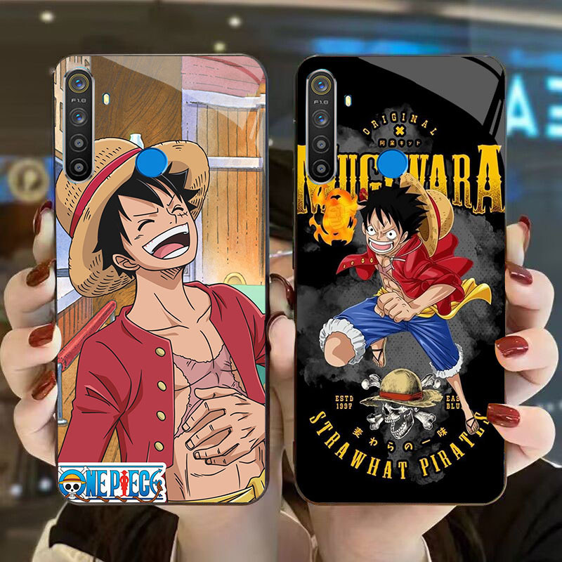 DK-75 One Piece LuffyปลอกGLASSกรอบนุ่มสีดําOPPO Realme Narzo Reno F27 20 C65 3 5i 5 20A 7 3i 12F 6i 