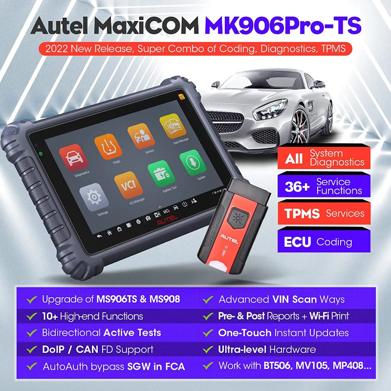 Autel Scanner MaxiCOM MK906PRO-TS Automotive Diagnostic Tool Bidirectional Scan Too ECU Coding Diag