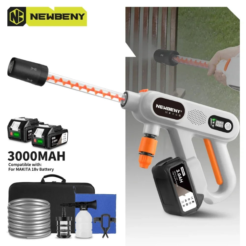 NEWBENY 250Bar High Pressure Brushless Car Washer 3 Gears Cordless Garden Car Cleaning Spray Gun To