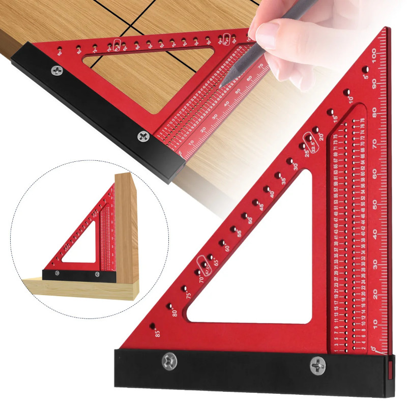 Aluminum Alloy Metric Woodworking Triangle Ruler Carpenters Square Hole Positioning Measuring Ruler
