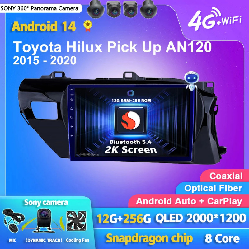 Android 14 Carplay Auto 2K Screen WIFI+4G Car Radio Multimedia Player For Toyota Hilux 2016-2020 2d