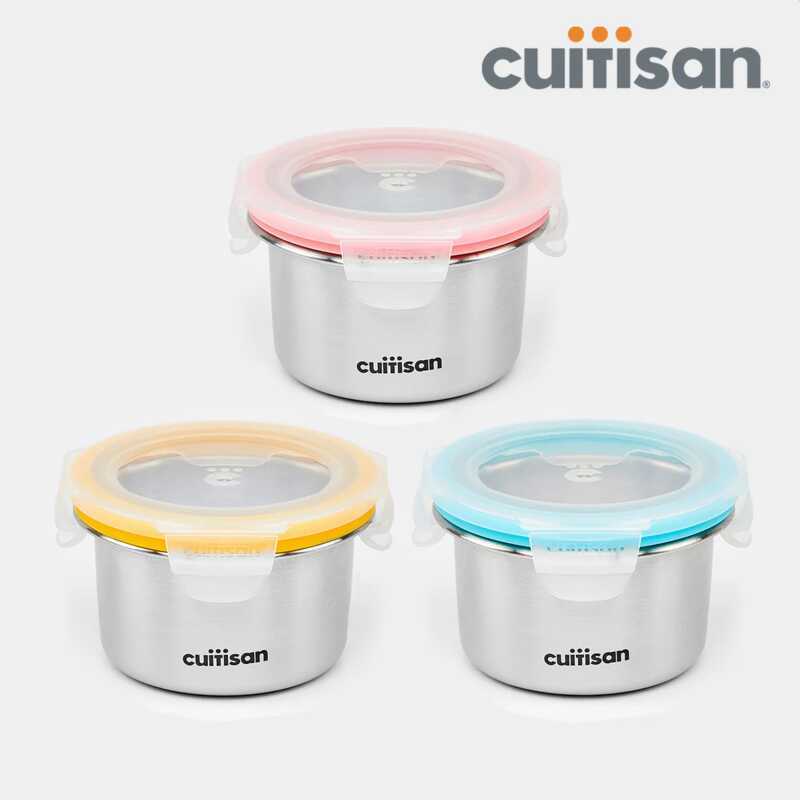 CUITISAN ของแท้ EC10-201S3 Baby Air-Tight ไมโครเวฟภาชนะสแตนเลสกล่องอาหารกลางวันรอบ 200ml 3p ชุด FDA 