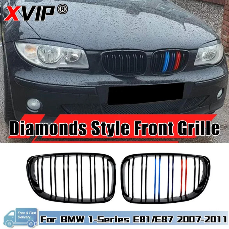 2x Glossy Black Front Kidney Racing M-Color Grills For BMW 1-Series E81 E82 E87 E88 2007-2011 Matte