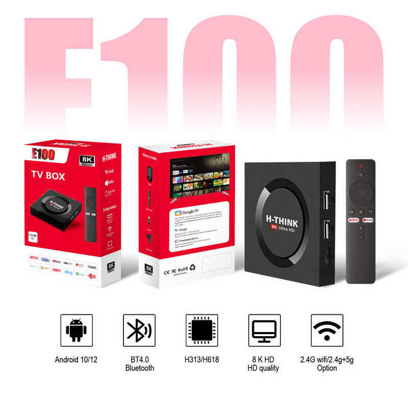 E100 TV BOX H-THINK8K Internet TV Player การค้าต่างประเทศ TV Top BOX กล่องทีวี