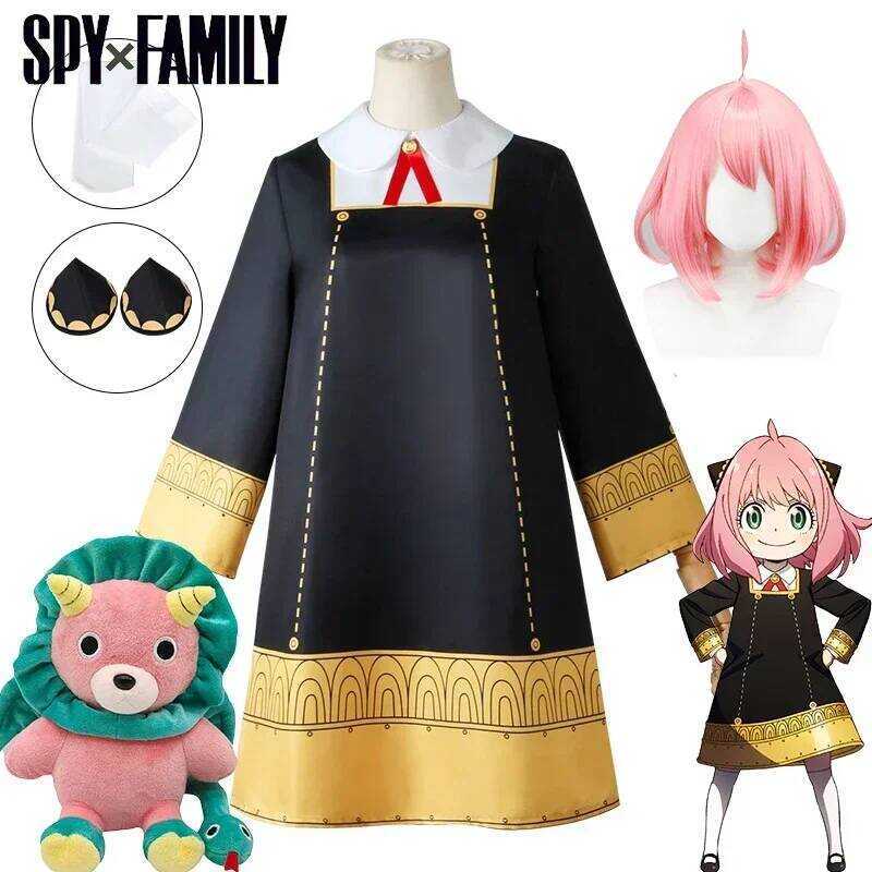 C Anya Forger Cosplay Anime SPY X FAMILY Anya Forger Cosplay Costume Dress Doll Wig Girls Women Uni