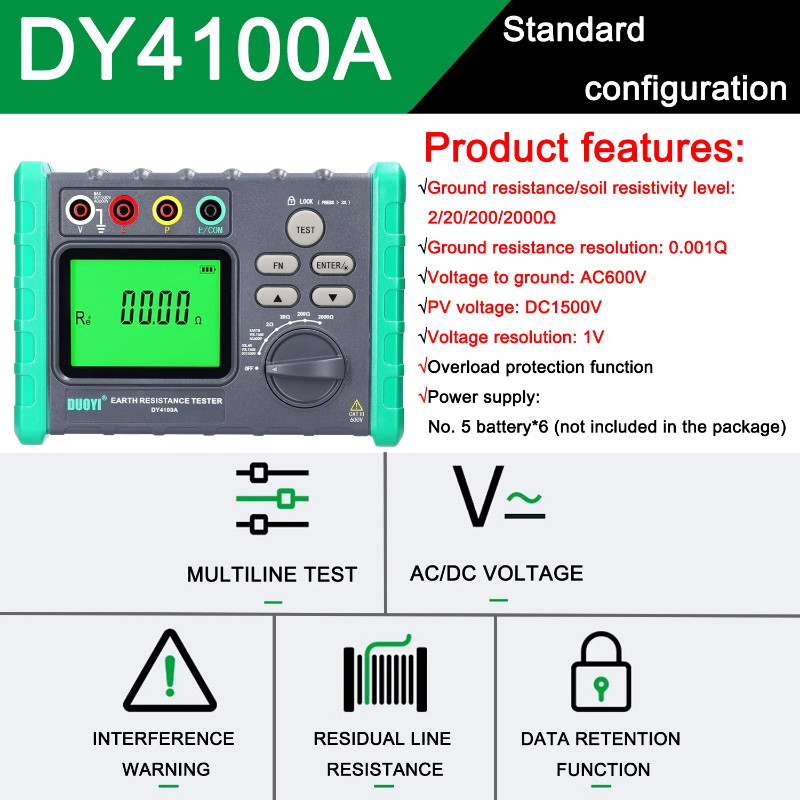 DY4100A / DY4100B Digital Earth Ground Resistance Meg-ohmmeter 0-2000 Ohm Instruments Inspection El