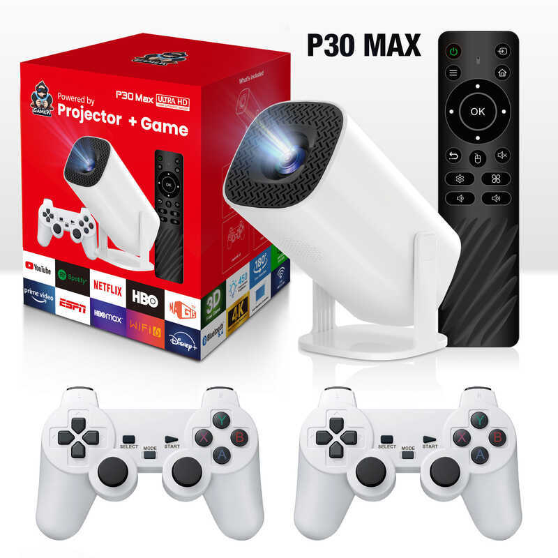 P30MAX เกมโปรเจคเตอร์ Barrel โปรเจคเตอร์ 4K แบบพกพาโฮมเธียเตอร์ HY3 โปรเจคเตอร์